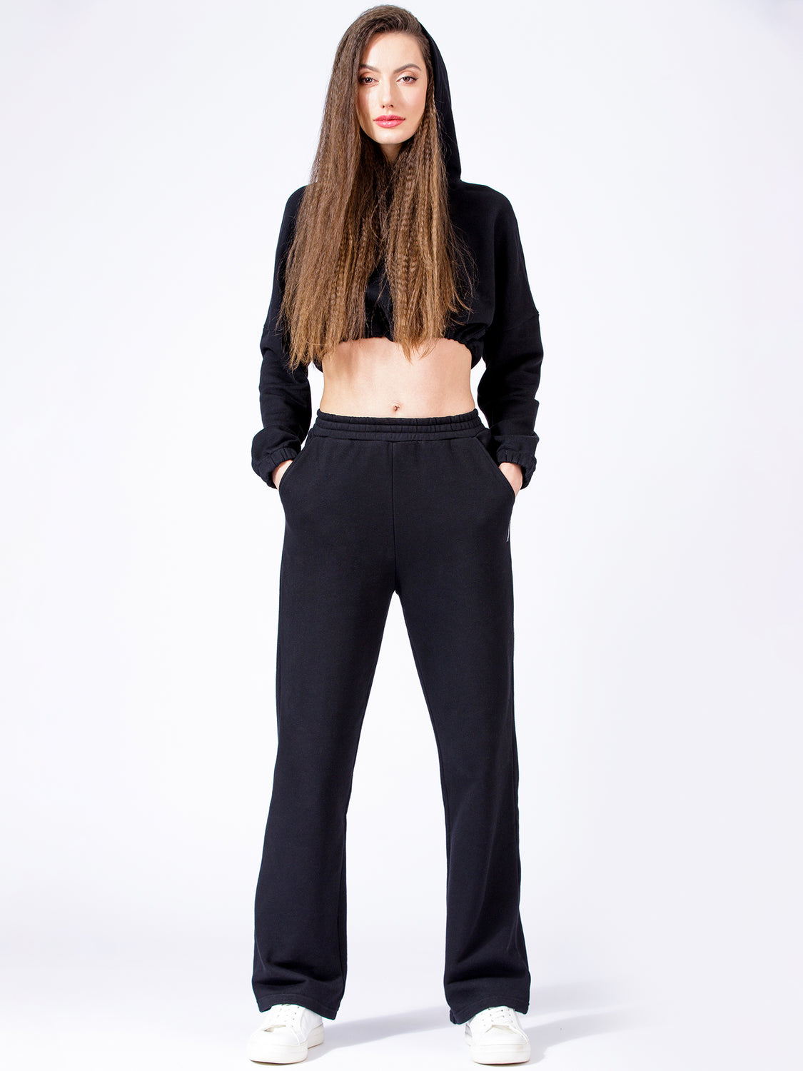 WIDE LEG SWEATPANTS, BLACK