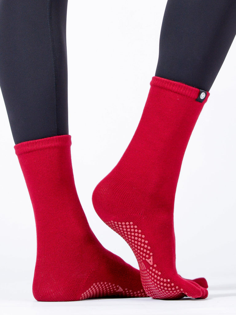 KNEE HIGH FULL TOE YOGA GRIP SOCKS, RUBY