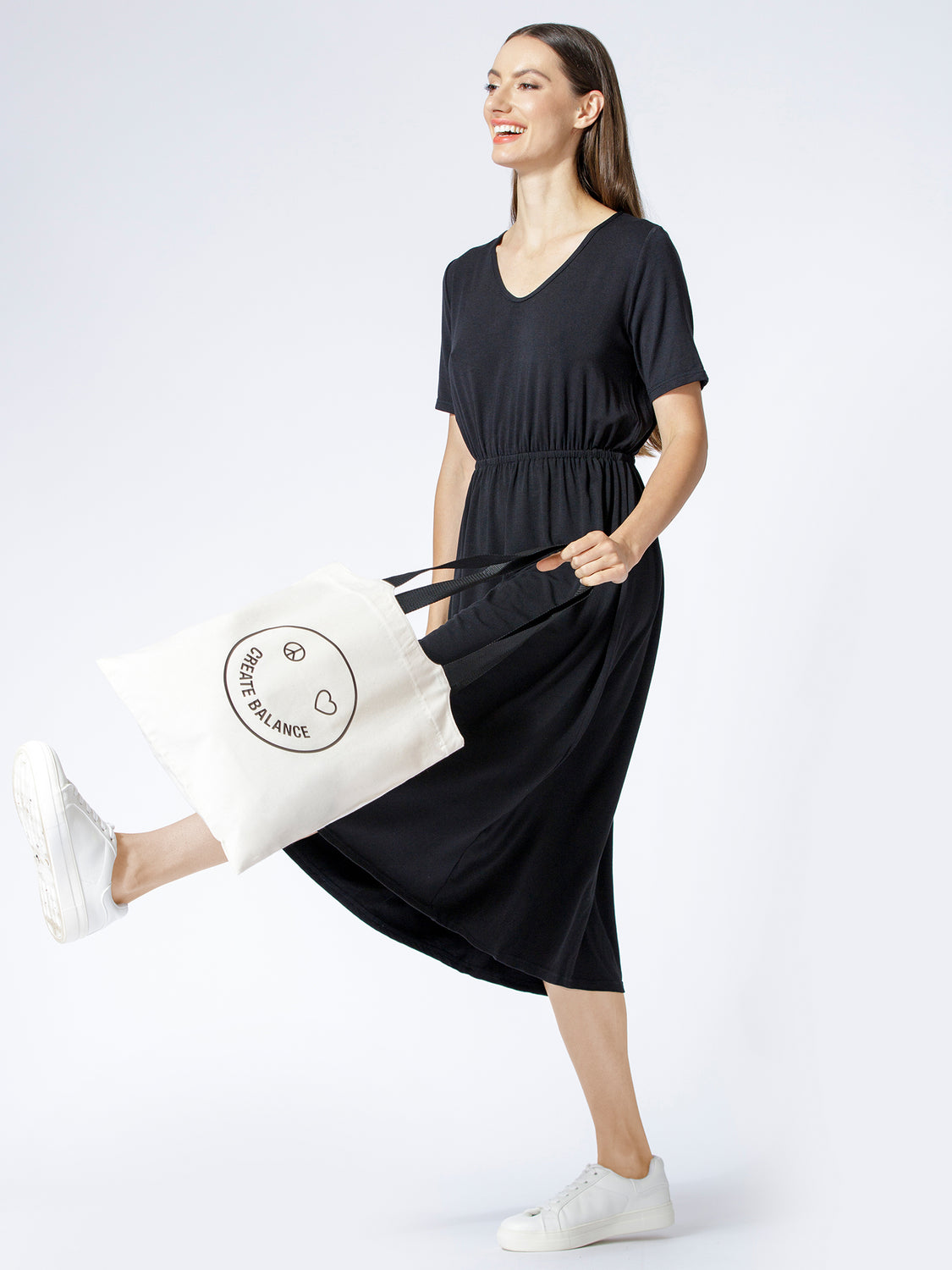 V NECK TEE DRESS, BLACK