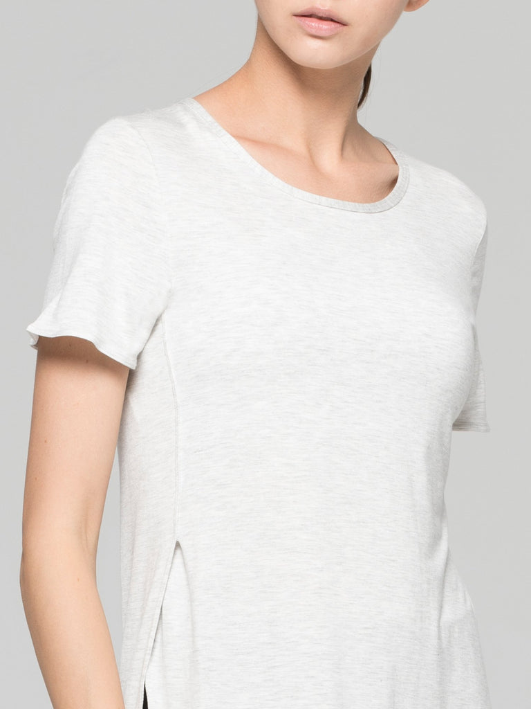 HI LO SPLIT SIDE TEE, LIGHT HEATHER GREY