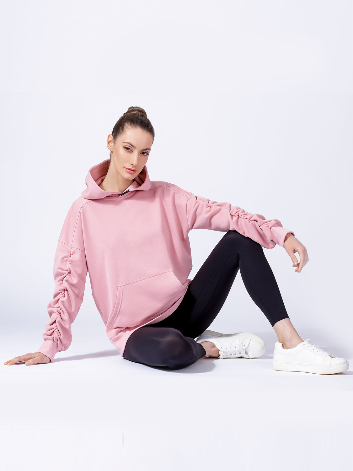 RUCHED RUNWAY HOODIE, PINK