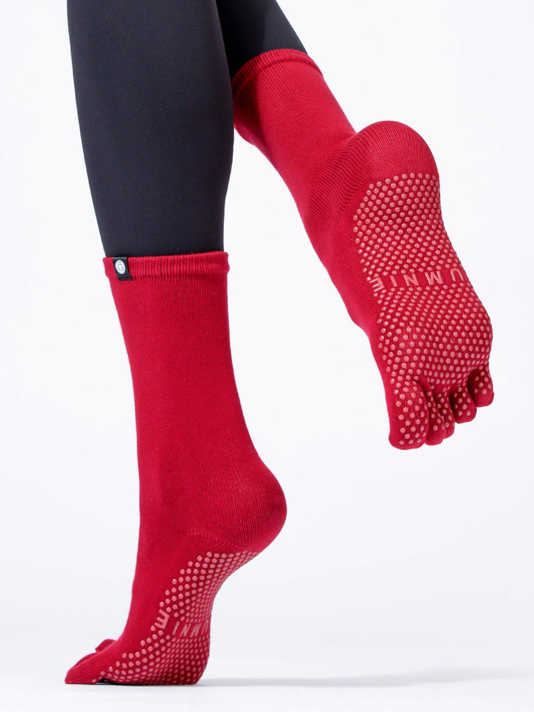 KNEE HIGH FULL TOE YOGA GRIP SOCKS, RUBY