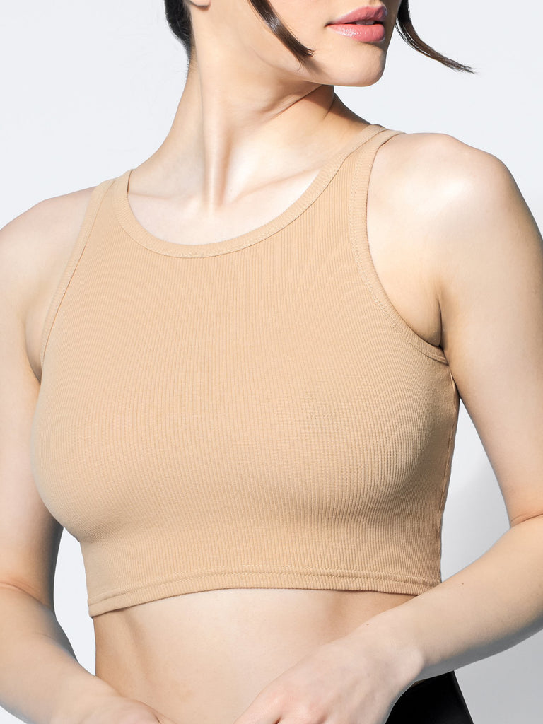 RIBBED COTTON SINGLET, KHAKI