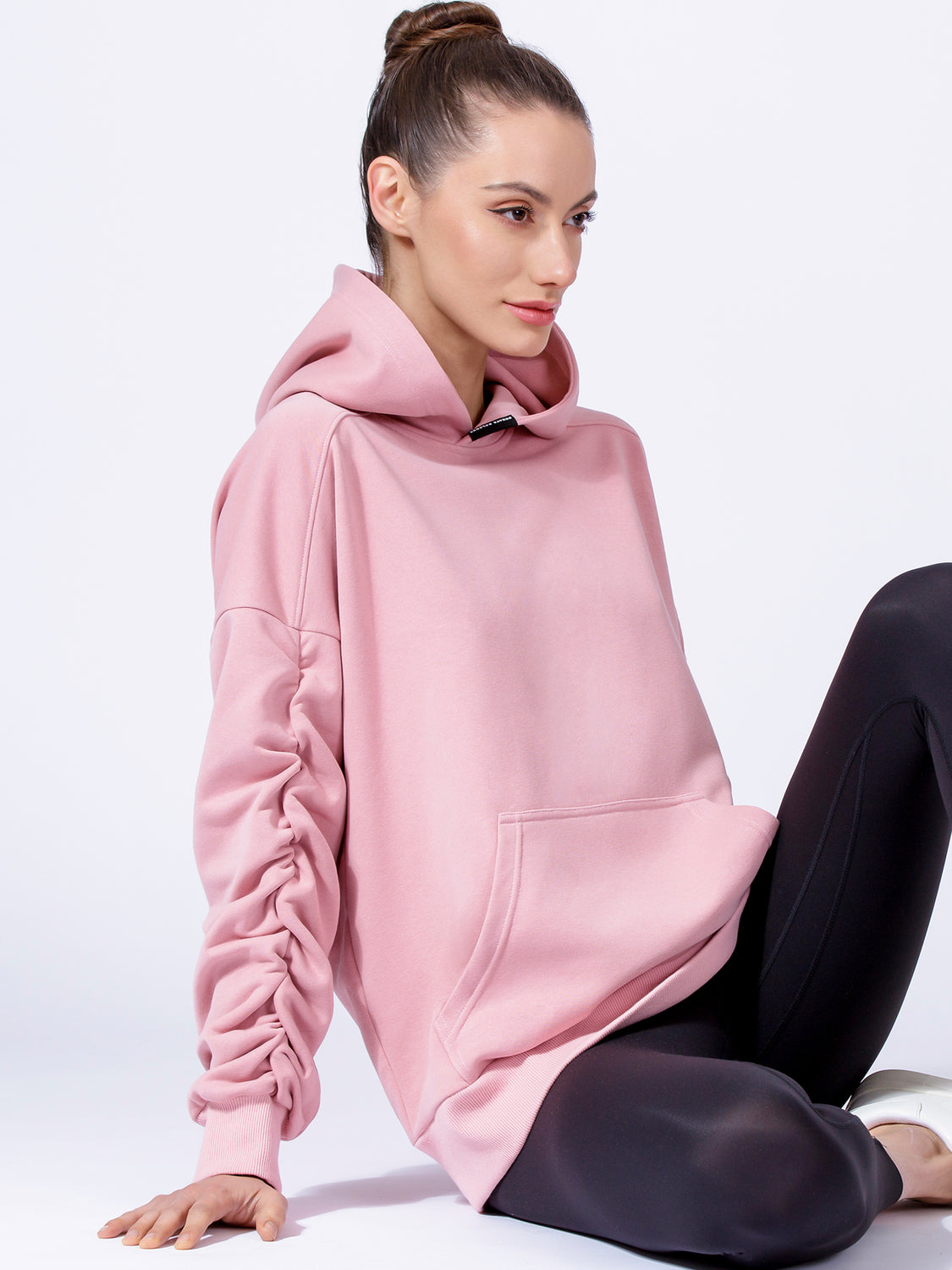 RUCHED RUNWAY HOODIE, PINK