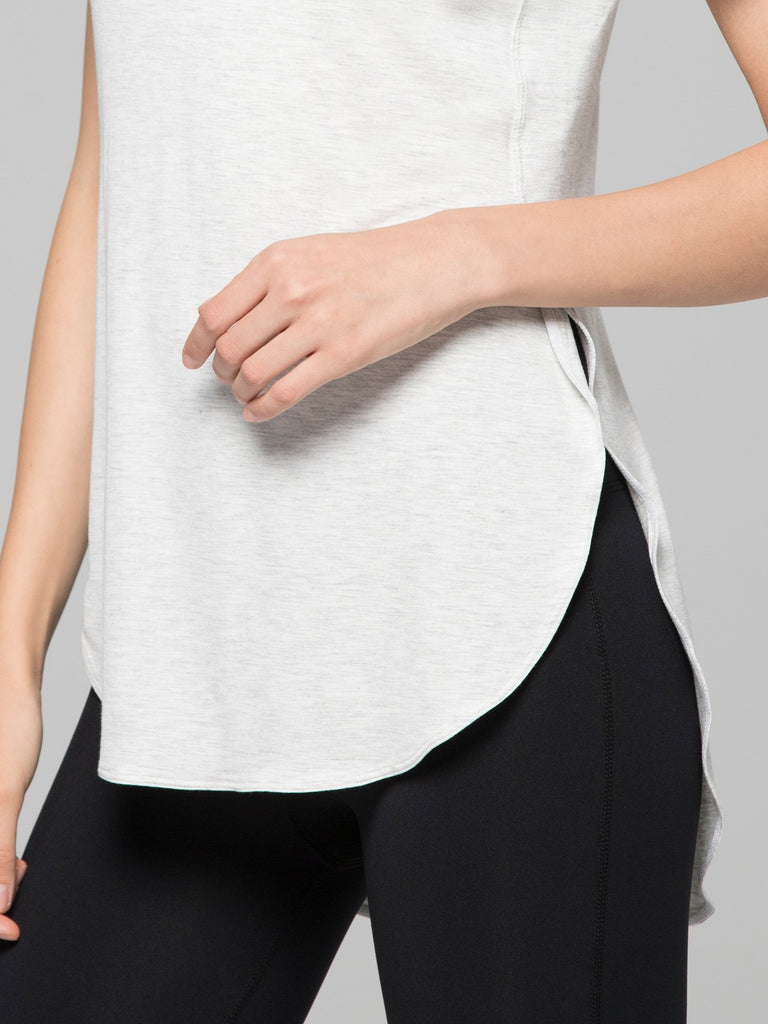 HI LO SPLIT SIDE TEE, LIGHT HEATHER GREY