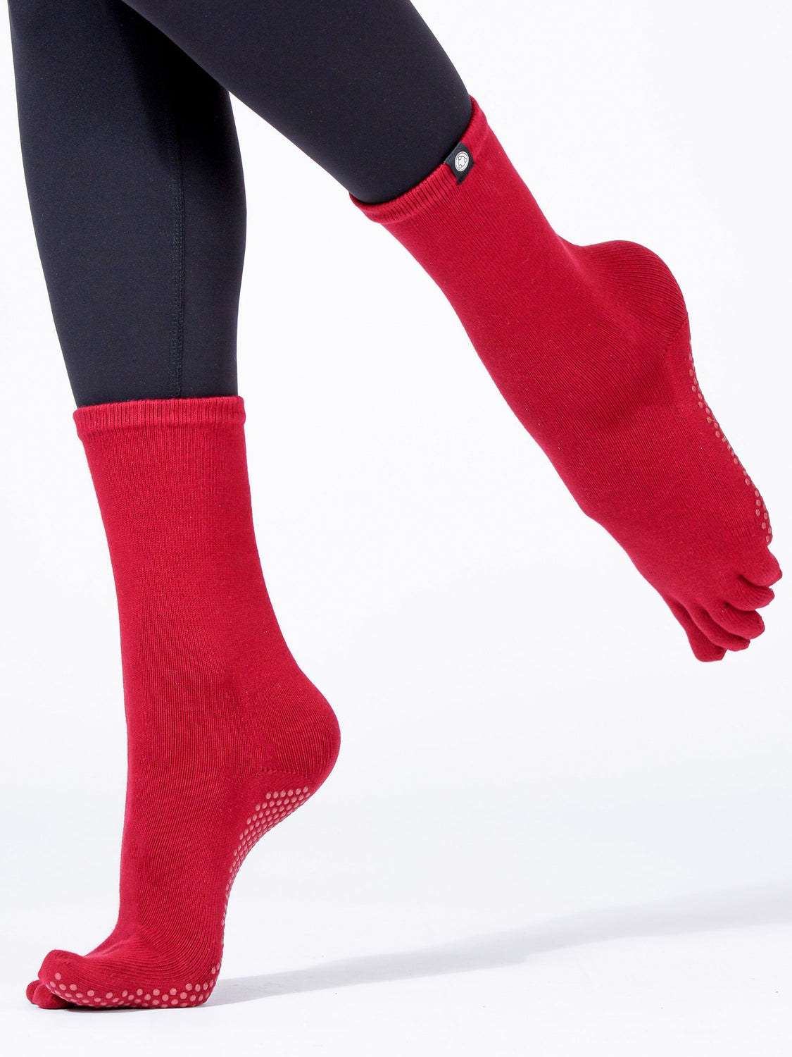 KNEE HIGH FULL TOE YOGA GRIP SOCKS, RUBY