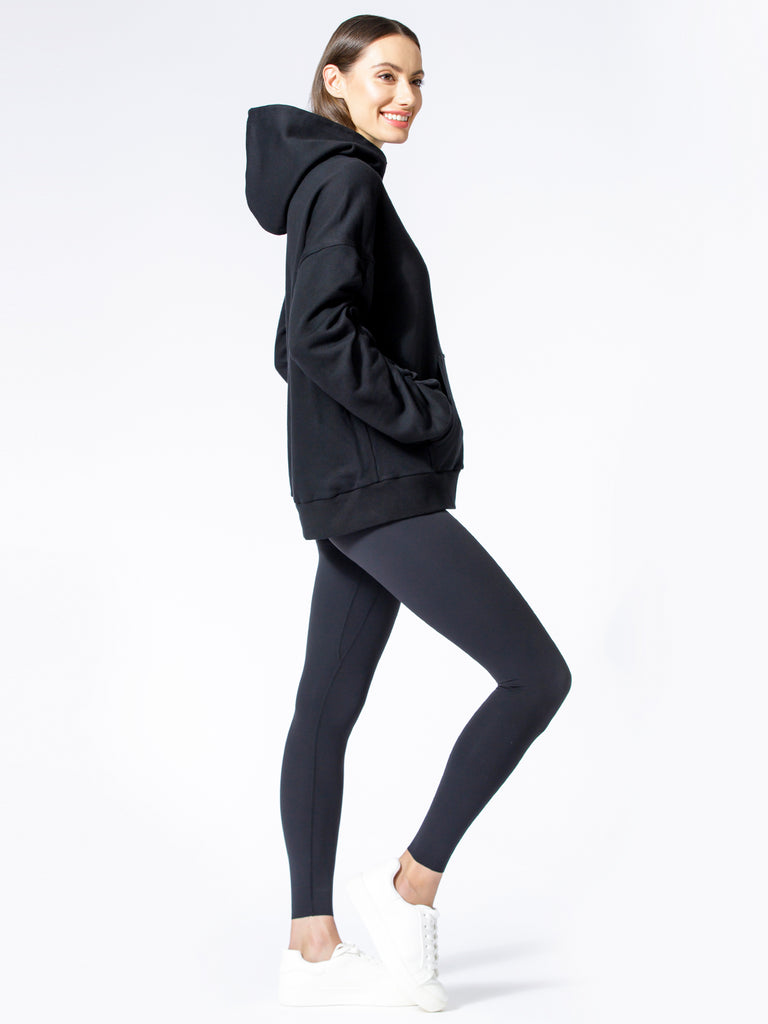 RUCHED RUNWAY HOODIE, BLACK