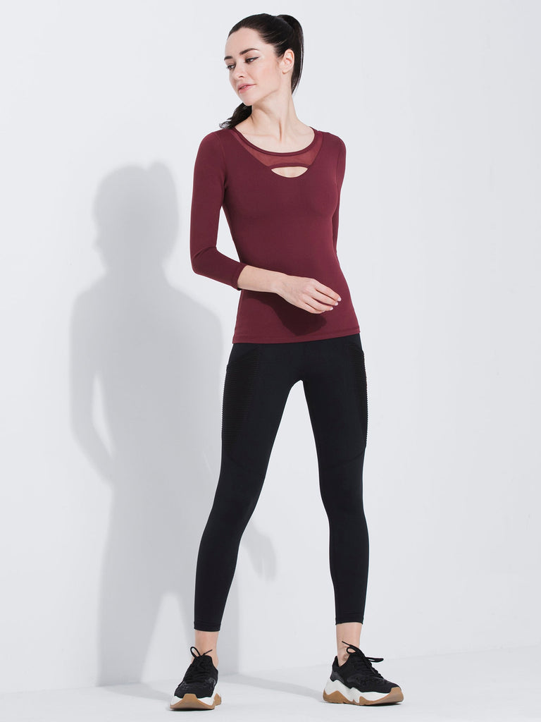 PARALLEL 3/4 SLEEVE TEE, BORDEAUX