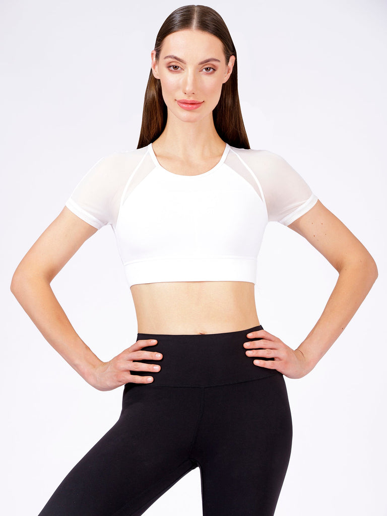 INTENSITY CROPPED TEE, WHITE/WHITE MESH