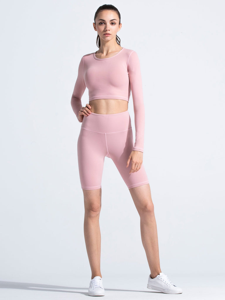 HIGH WAIST BIKER SHORTS, BLUSH