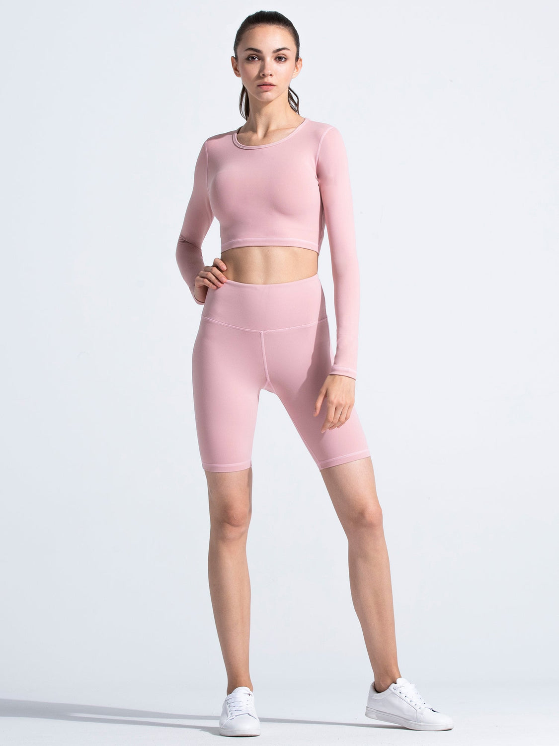 HIGH WAIST BIKER SHORTS, BLUSH