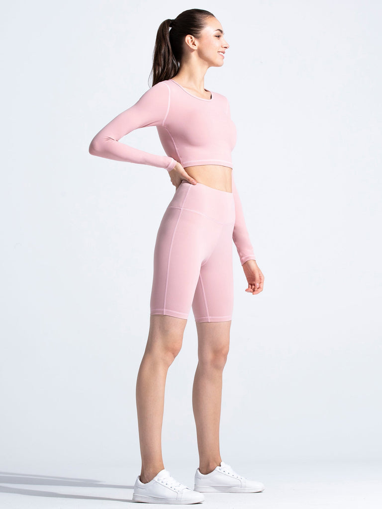 HIGH WAIST BIKER SHORTS, BLUSH