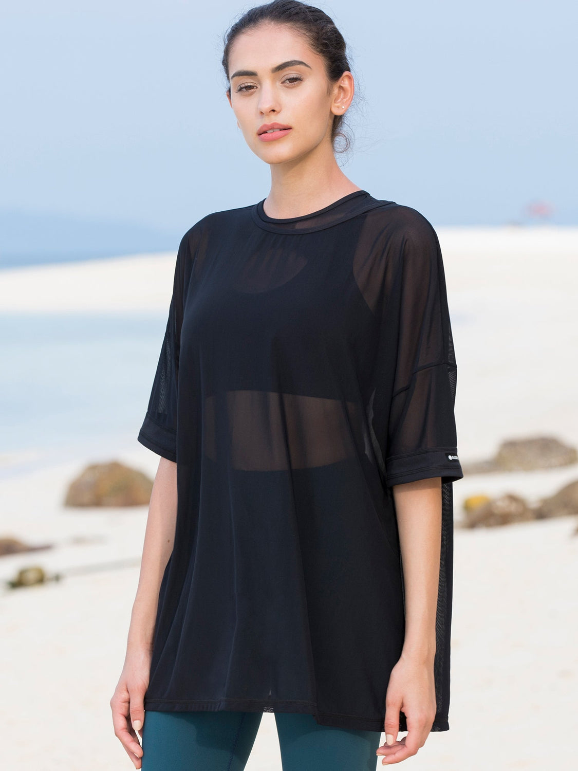 OVERSIZED MESH TEE, BLACK