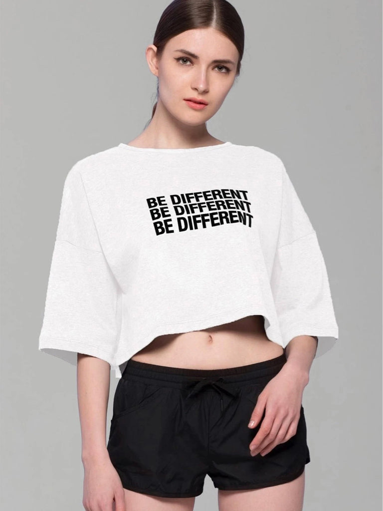 BE DIFFERENT OVERSIZED CROPPED TEE, WHITE
