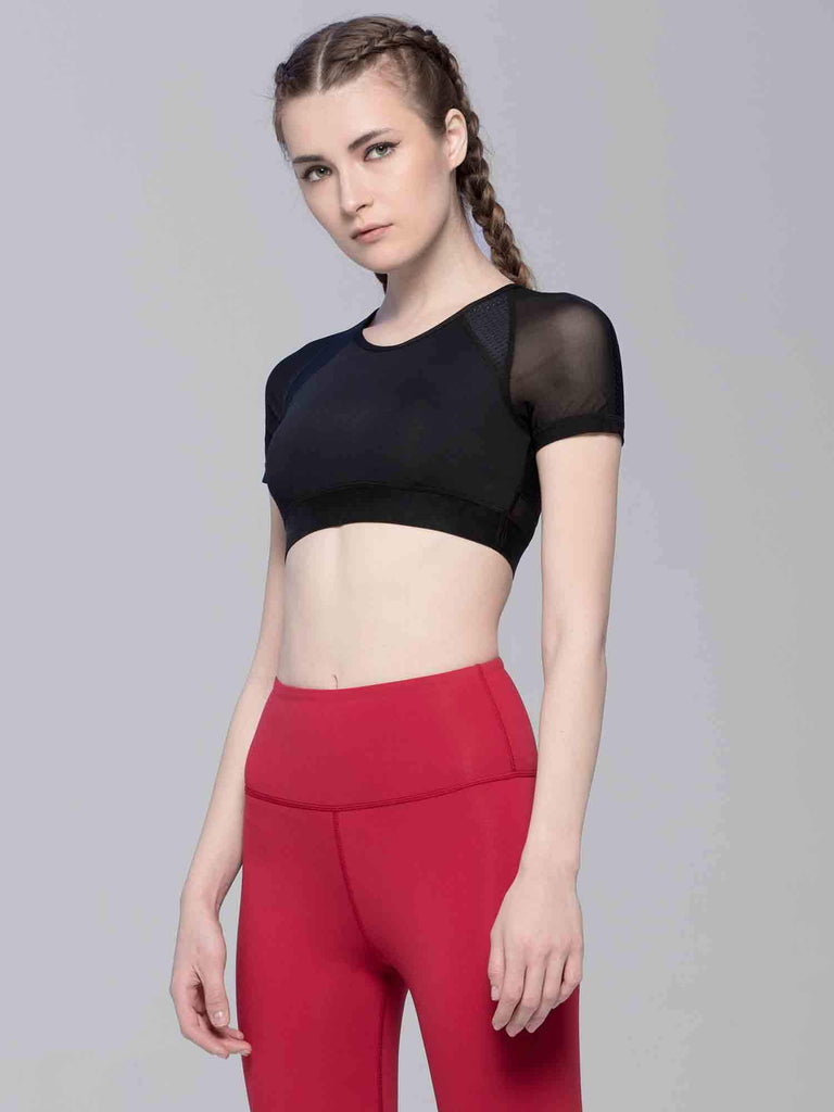 INTENSITY CROPPED TEE , BLACK/BLACK MESH