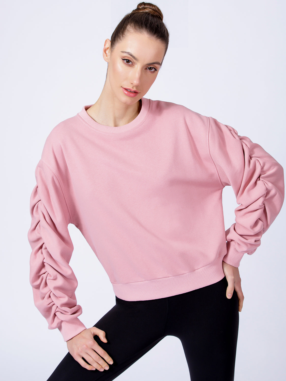 RUCHED RUNWAY SWEATSHIRT, PINK