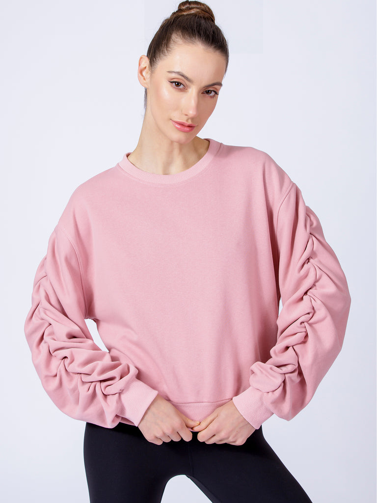 RUCHED RUNWAY SWEATSHIRT, PINK