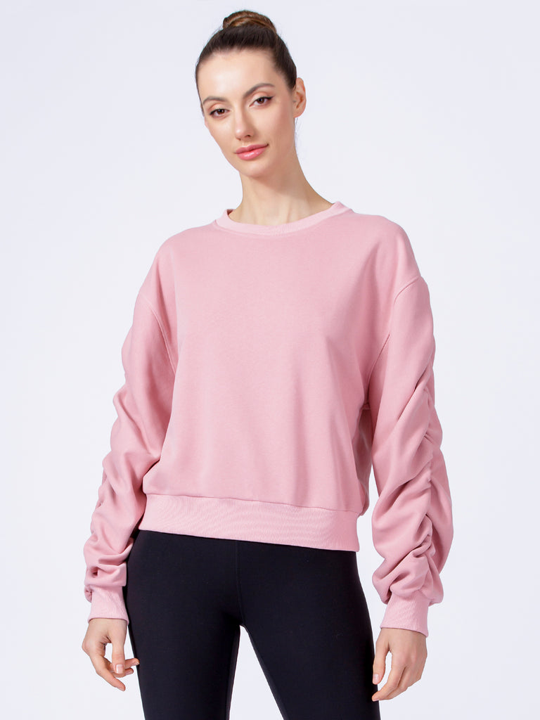 RUCHED RUNWAY SWEATSHIRT, PINK