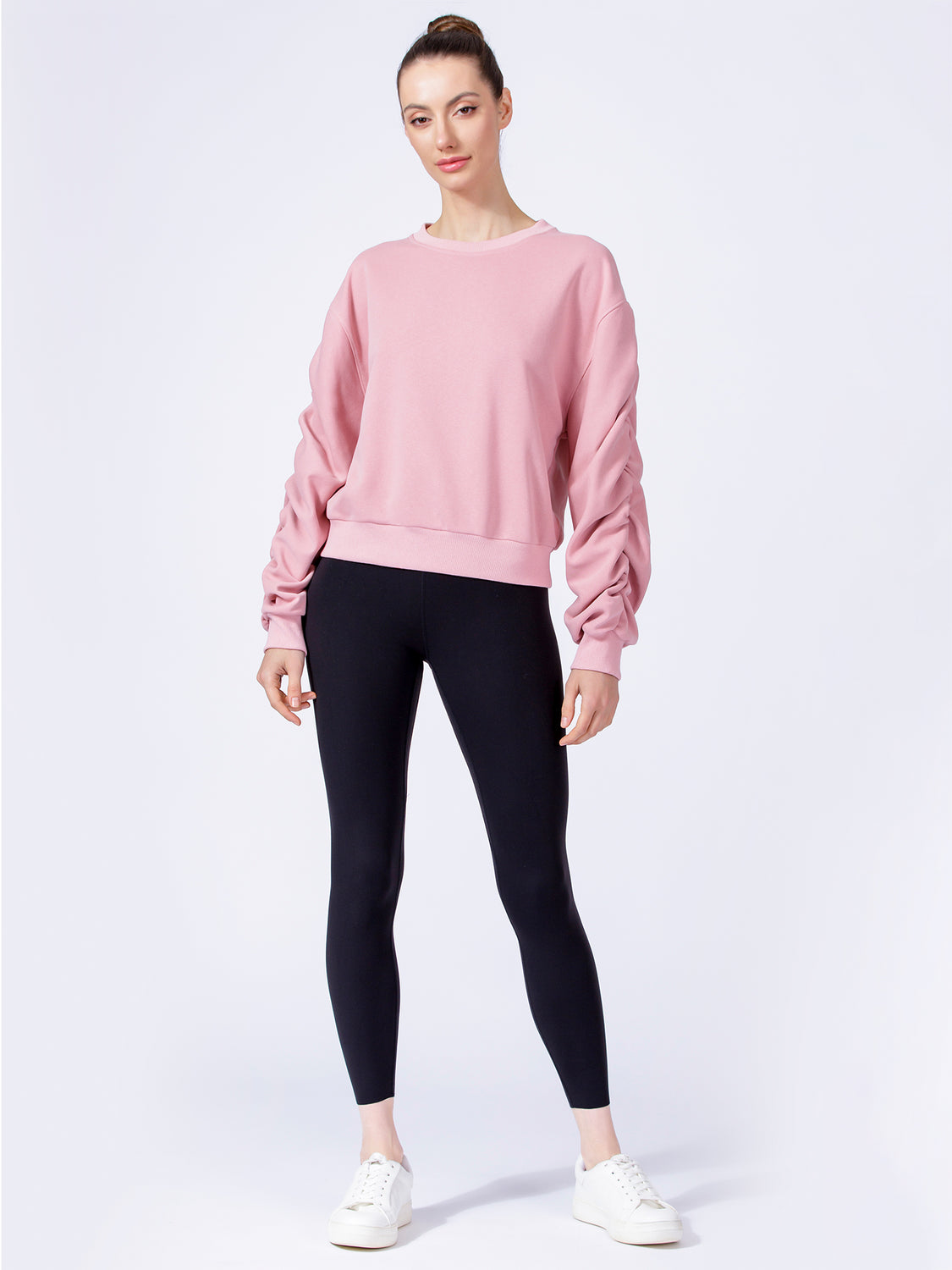 RUCHED RUNWAY SWEATSHIRT, PINK