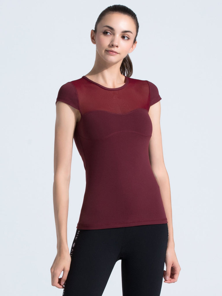 PEARL TEE, BORDEAUX/BORDEAUX MESH