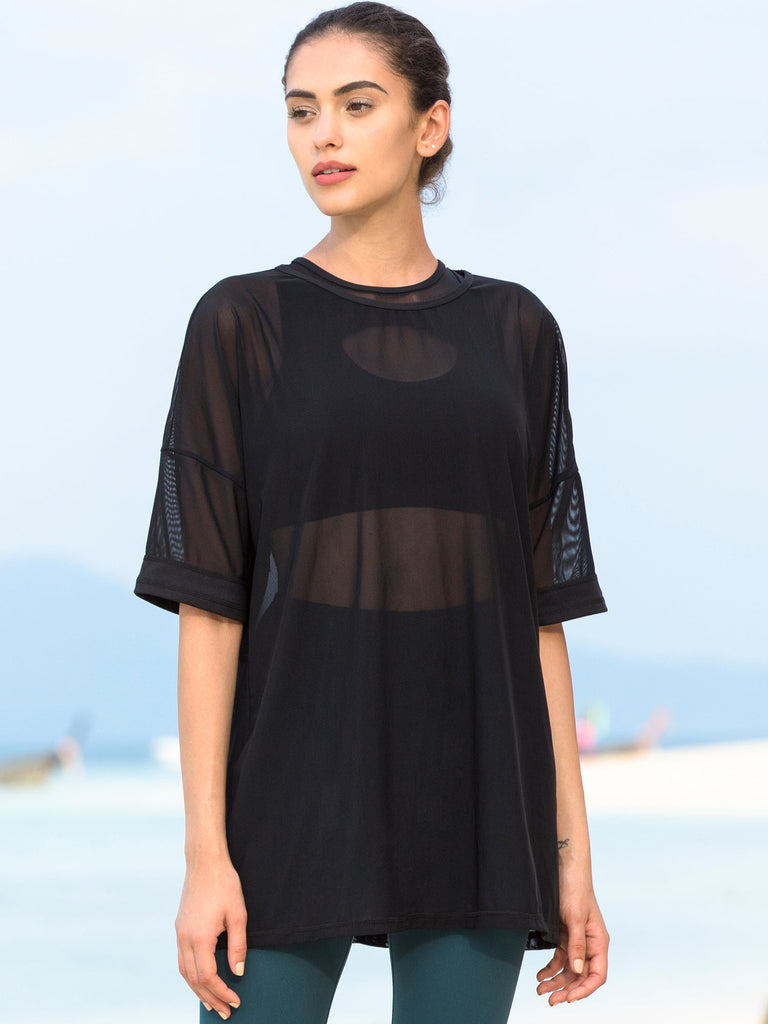 OVERSIZED MESH TEE, BLACK