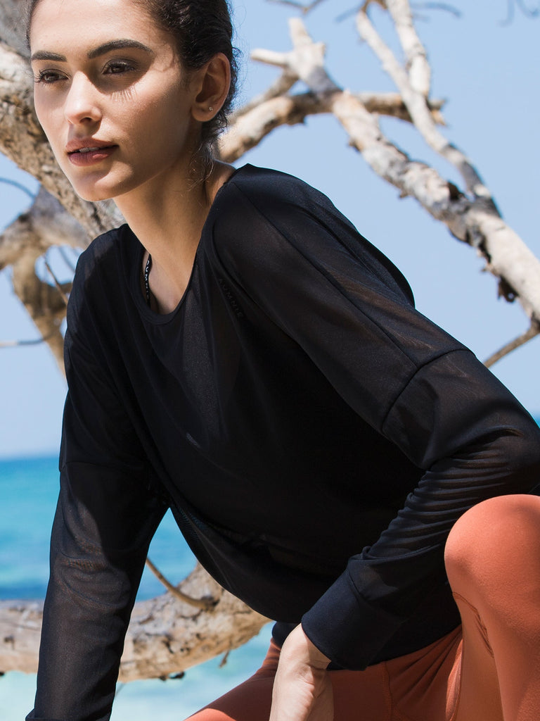 MESH SWEATSHIRT, BLACK
