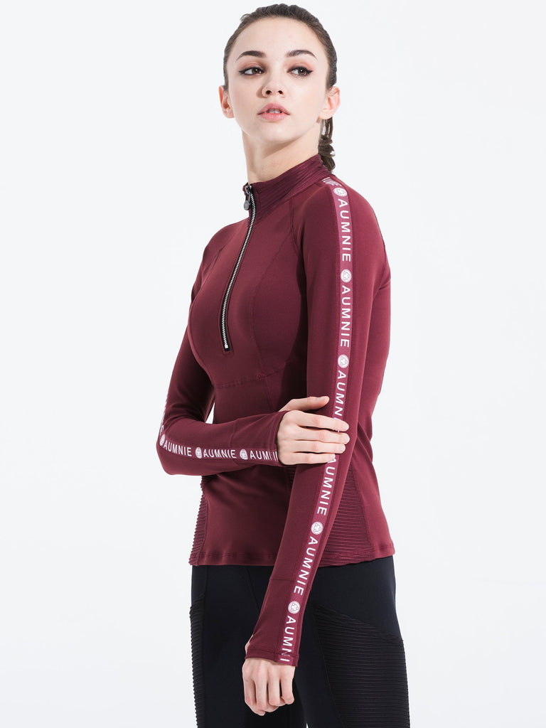 HALF ZIP LOGO TOP, BORDEAUX