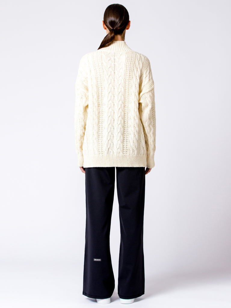 VINTAGE MOCK NECK OVERSIZED CABLE KNIT SWEATER, CREAM