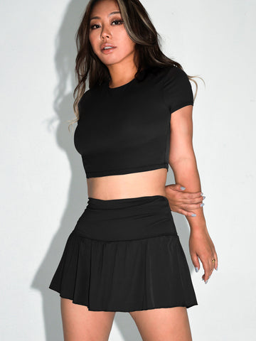 BALLET FLOW SKIRT W/SHORTS，BLACK