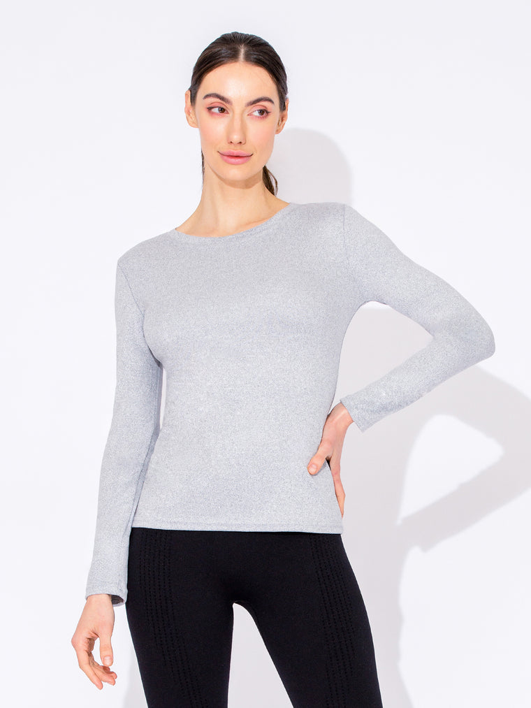 THERMAL FLEECE LONG SLEEVE TOP,LIGHT GREY