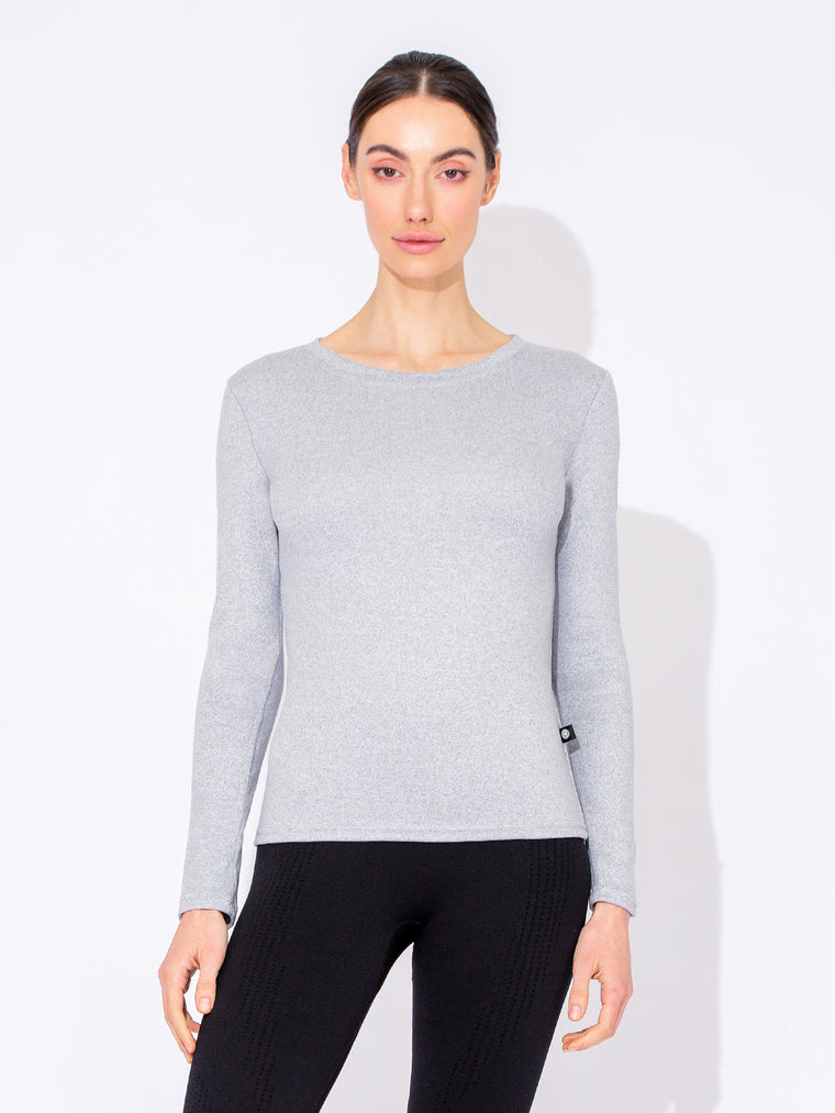 THERMAL FLEECE LONG SLEEVE TOP,LIGHT GREY