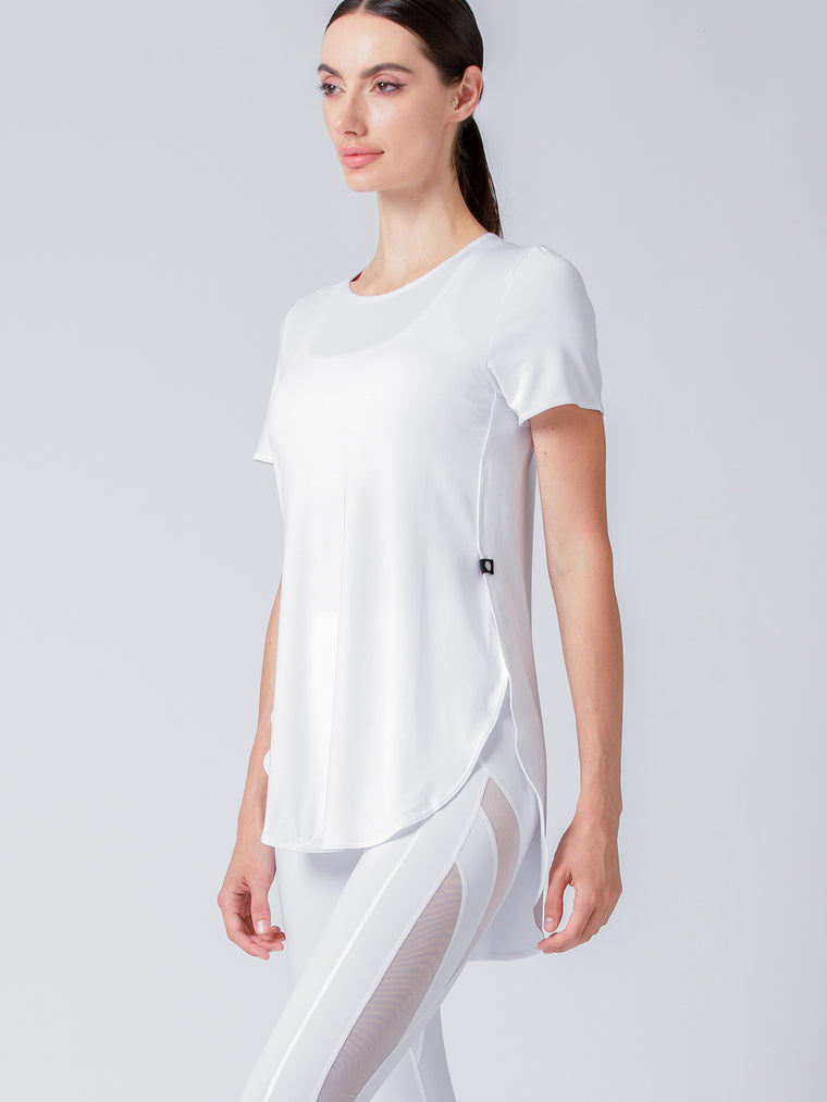 HI LO SPLIT SIDE TEE, WHITE