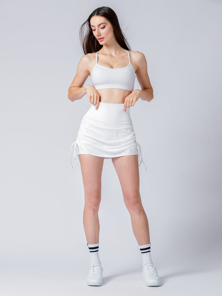 NUDE TENNIS SKIRT SHORTS,WHITE