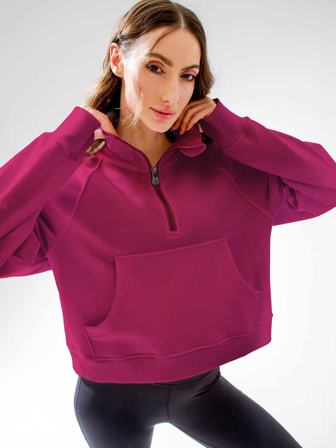 COLLARED HALF ZIP RELAXED SWEATSHIRT, WILDBERRY