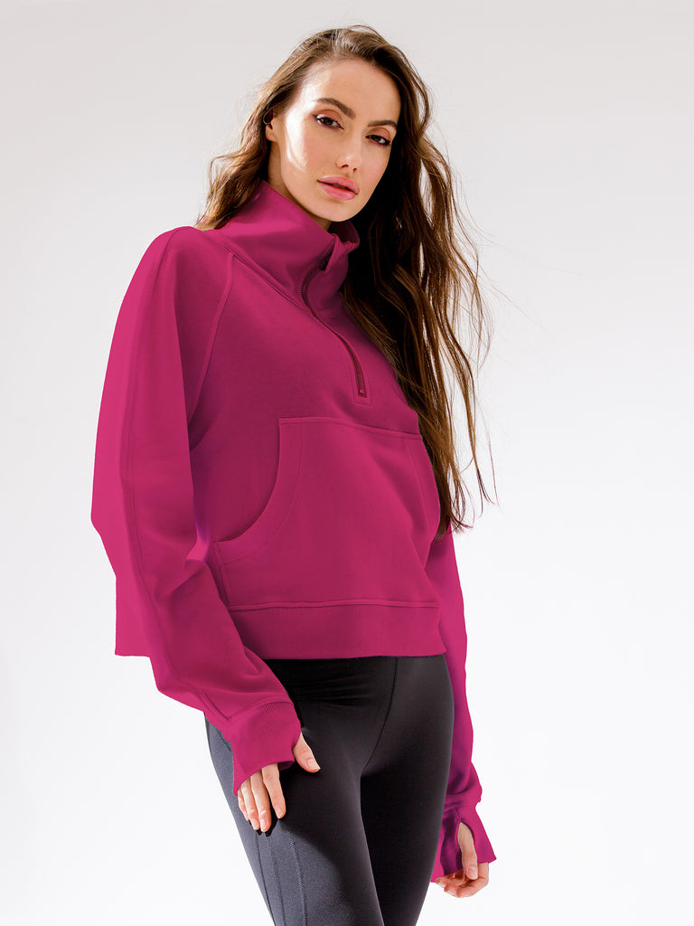 COLLARED HALF ZIP RELAXED SWEATSHIRT, WILDBERRY