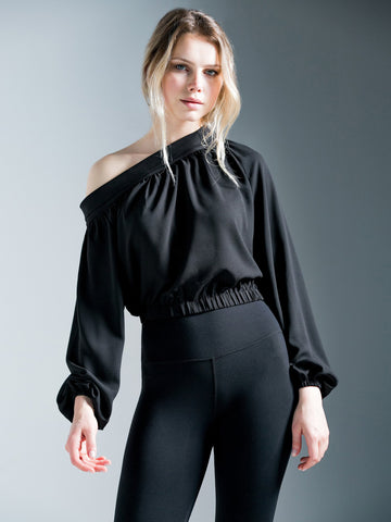OFF SHOULDER CHIFFON TOP, BLACK