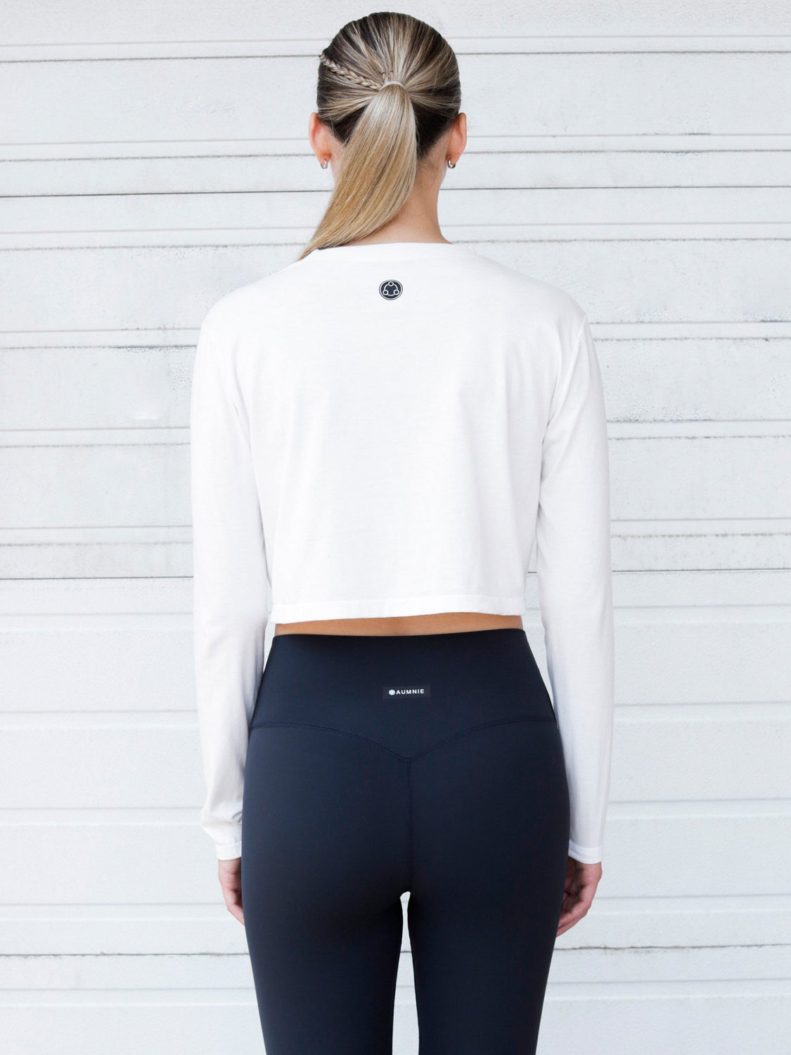 LONG SLEEVE COTTON CROP TOP, WHITE
