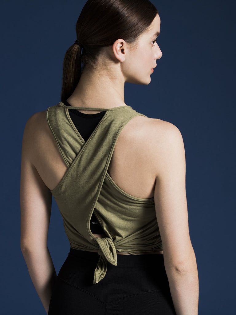 OPEN BACK CROP TOP, SAGE