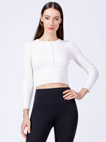 CROPPED HENLEY TEE, WHITE