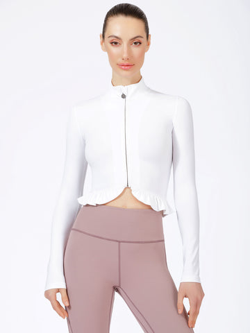 CROPPED RUFFLES JACKET, WHITE