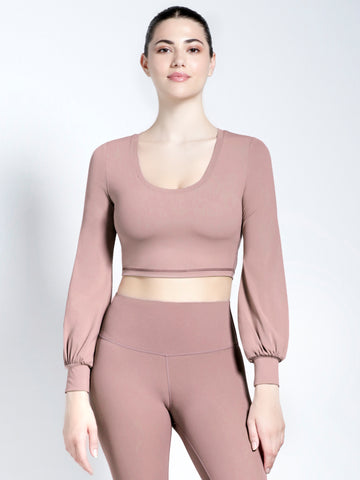 PUFF SLEEVE CROPPED TOP, ASH MAUVE