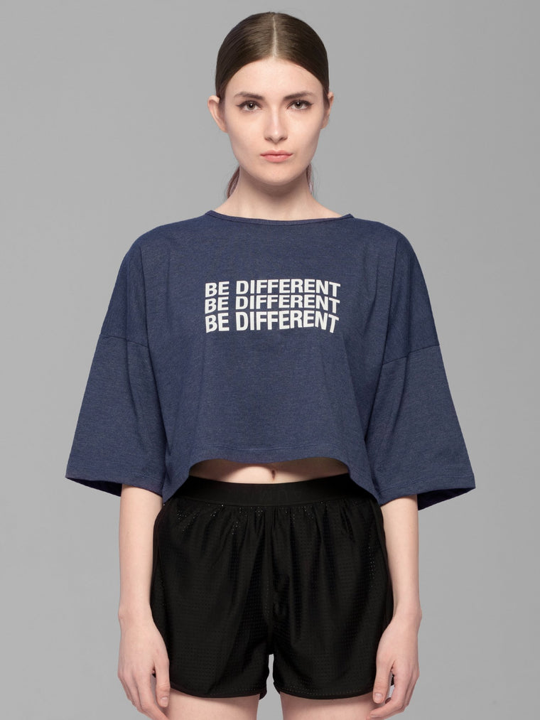 BE DIFFERENT OVERSIZED CROPPED TEE, NAVY