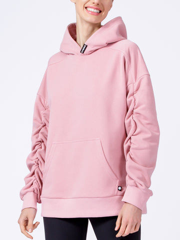 RUCHED RUNWAY HOODIE, PINK