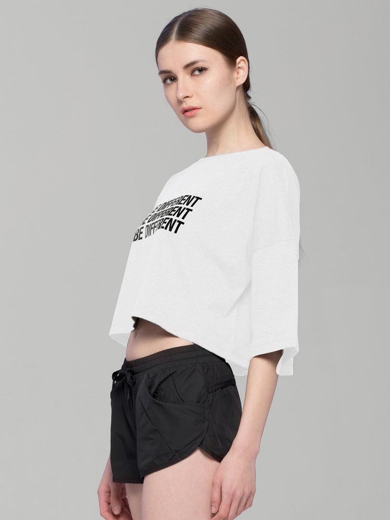 BE DIFFERENT OVERSIZED CROPPED TEE, WHITE