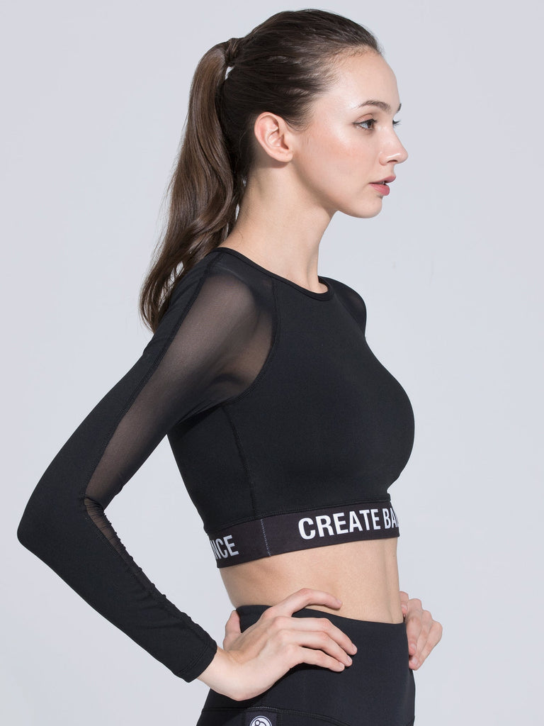 CREATION CROPPED TOP, BLACK/BLACK MESH