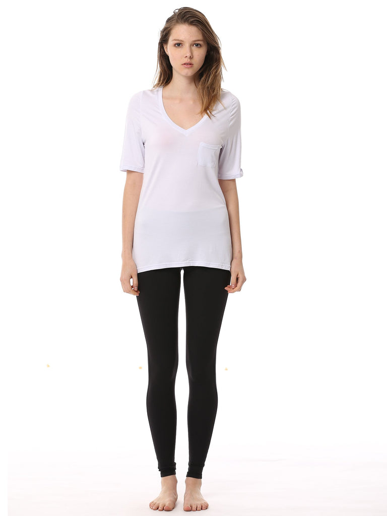 LOOSE DEEP V TEE, WHITE-S