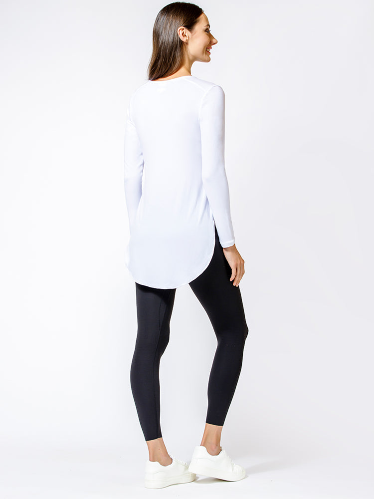 HI LO SPLIT SIDE  LONG SLEEVE TEE, WHITE