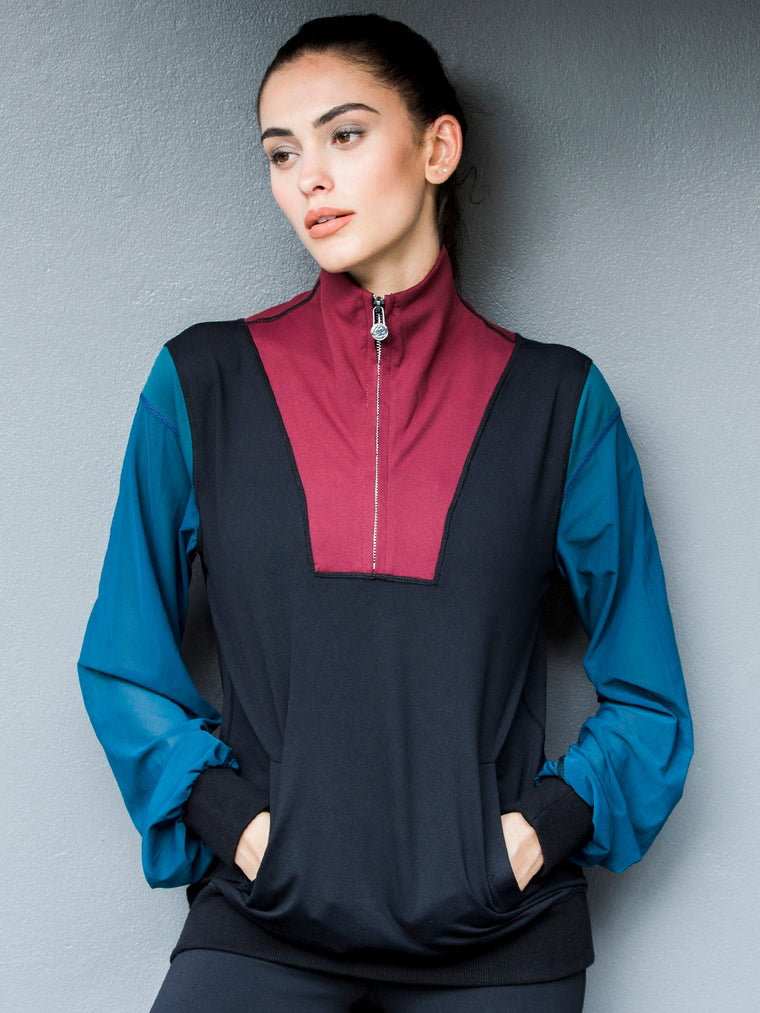 TRICOLOUR MESH SWEATSHIRT,  BLACK, BORDEAUX, LAKE
