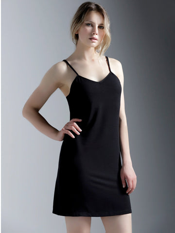 MINI SLIP DRESS, BLACK MODAL