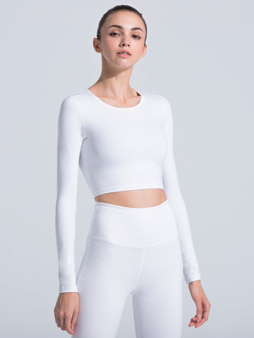 LONG SLEEVE CROPPED TEE,WHITE